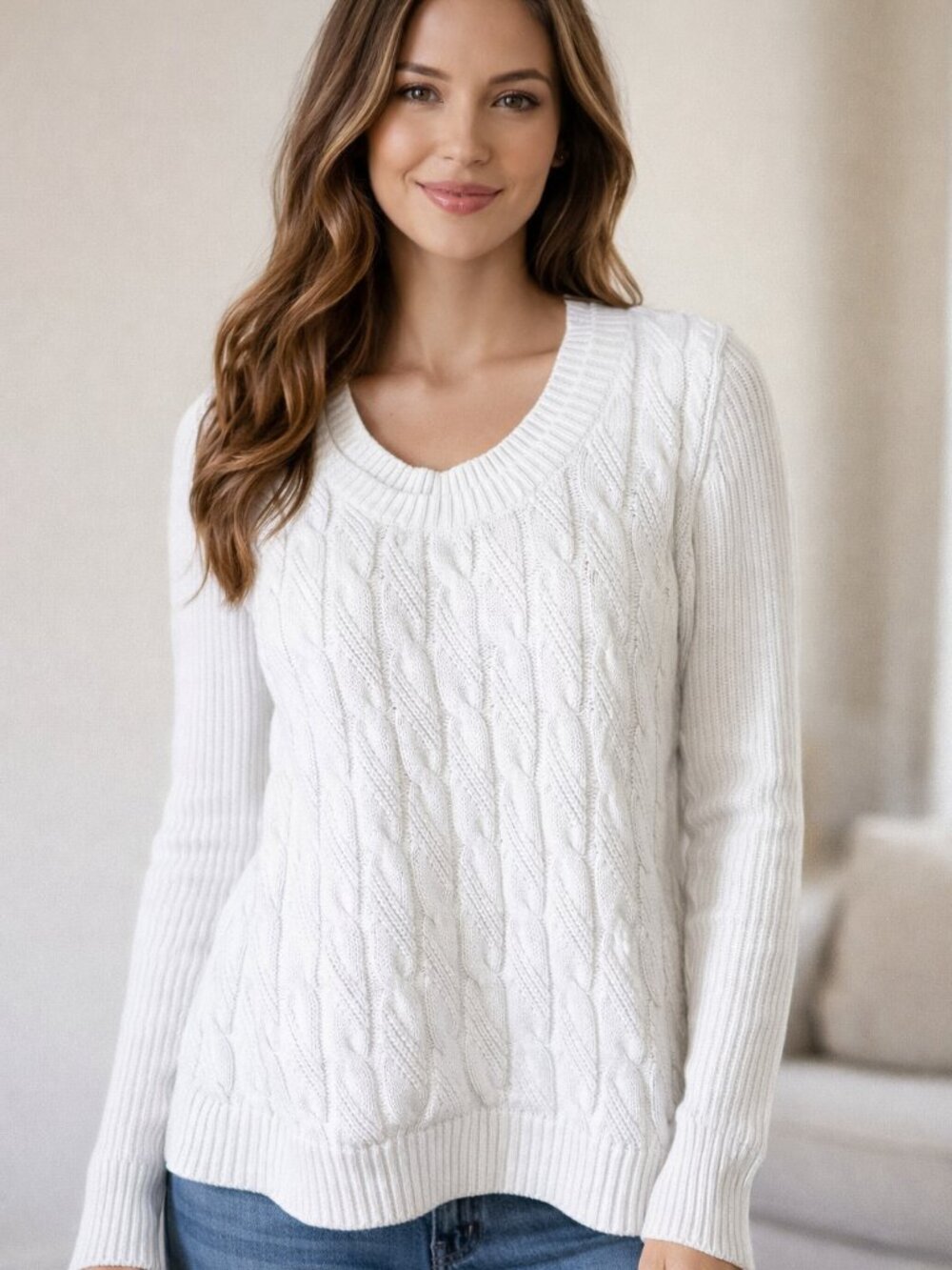 Liz Claiborne Cable Knit Long Sleeve Sweater